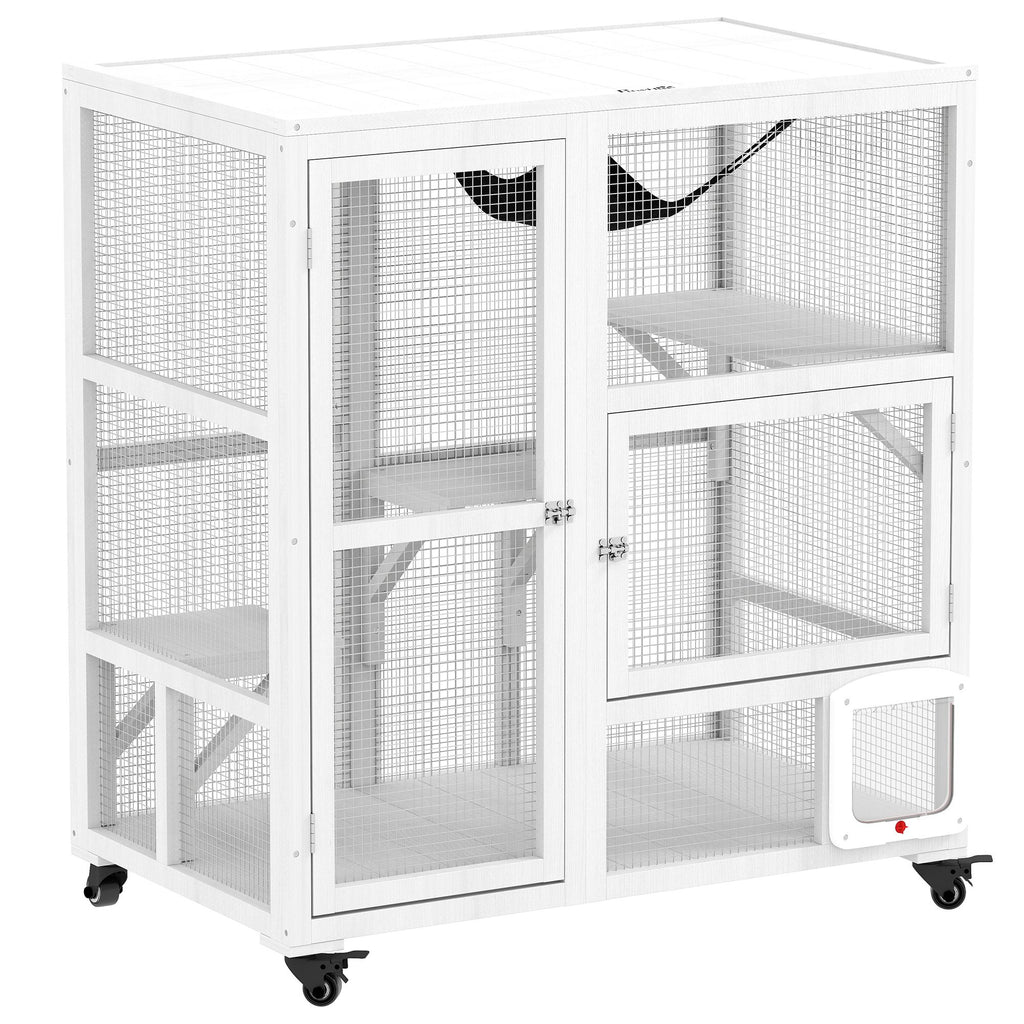 Indoor Cat Enclosure on Wheels with Multi-Level Fun and Hammock