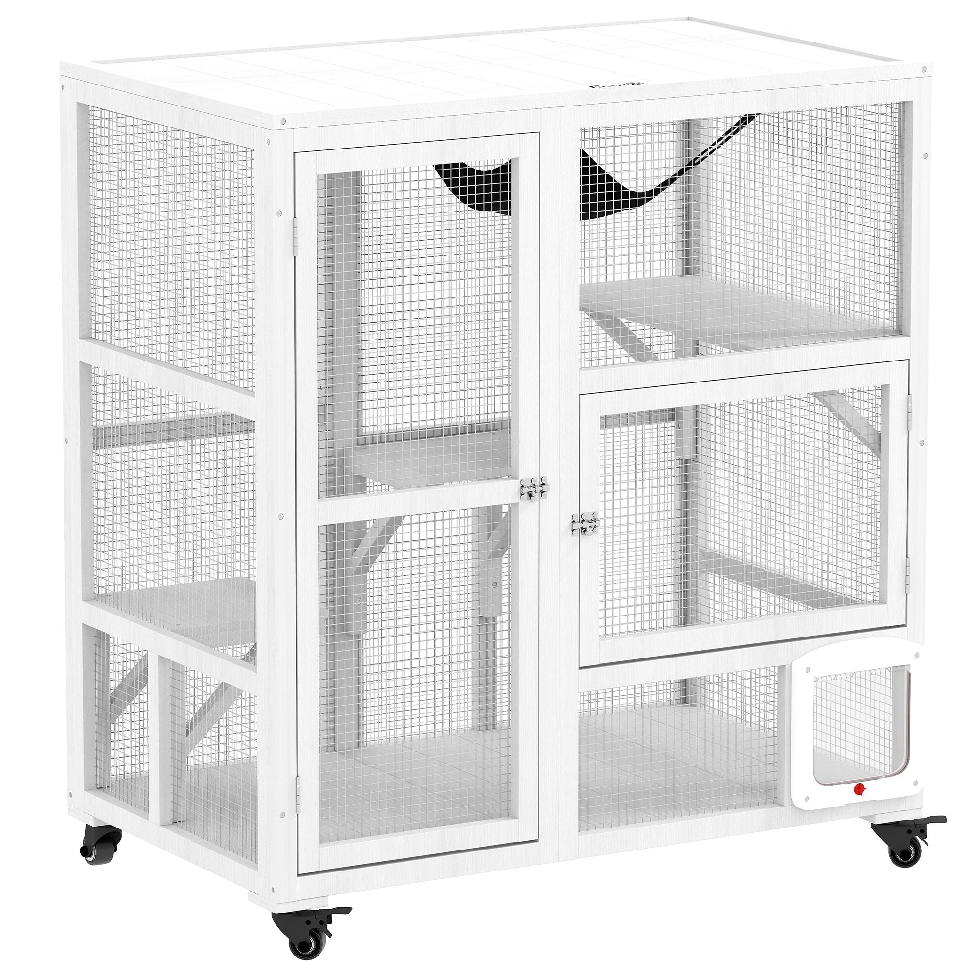 Indoor Cat Enclosure on Wheels with Multi-Level Fun and Hammock