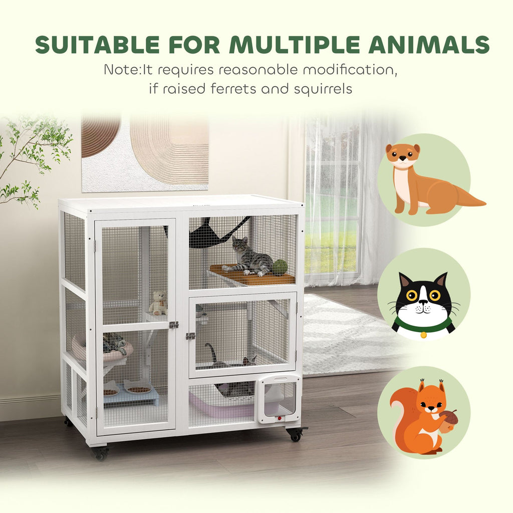 Indoor Cat Enclosure on Wheels with Multi-Level Fun and Hammock
