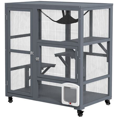 Multi-Level Cat Enclosure on Wheels with Openable Top – Fun & Secure