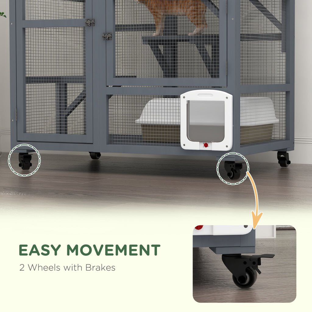 Multi-Level Cat Enclosure on Wheels with Openable Top – Fun & Secure