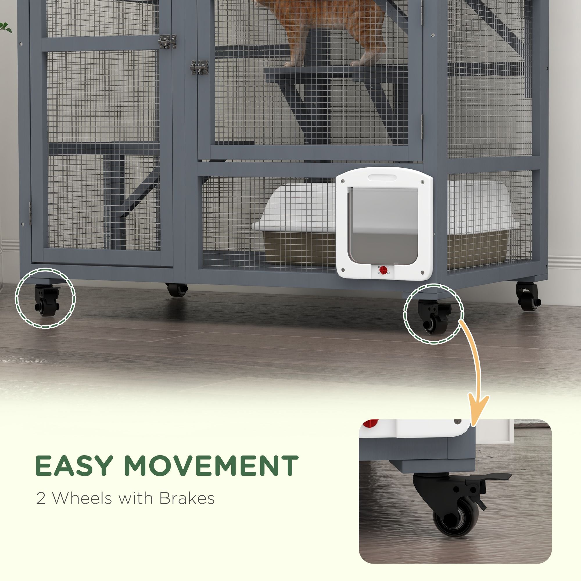 Multi-Level Cat Enclosure on Wheels with Openable Top – Fun & Secure