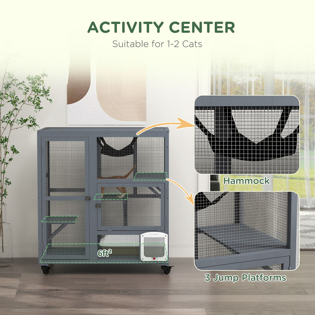 Multi-Level Cat Enclosure on Wheels with Openable Top – Fun & Secure