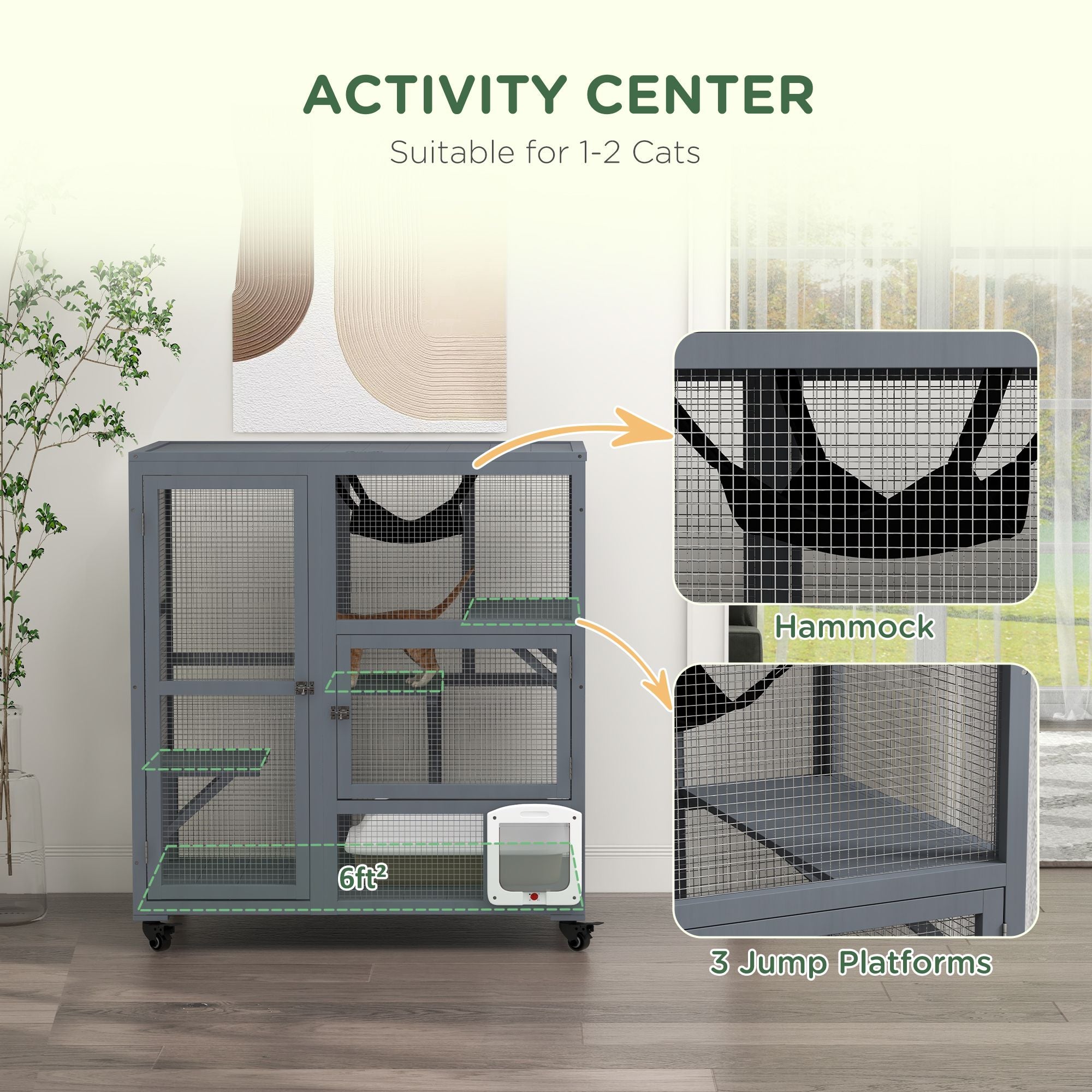 Multi-Level Cat Enclosure on Wheels with Openable Top – Fun & Secure