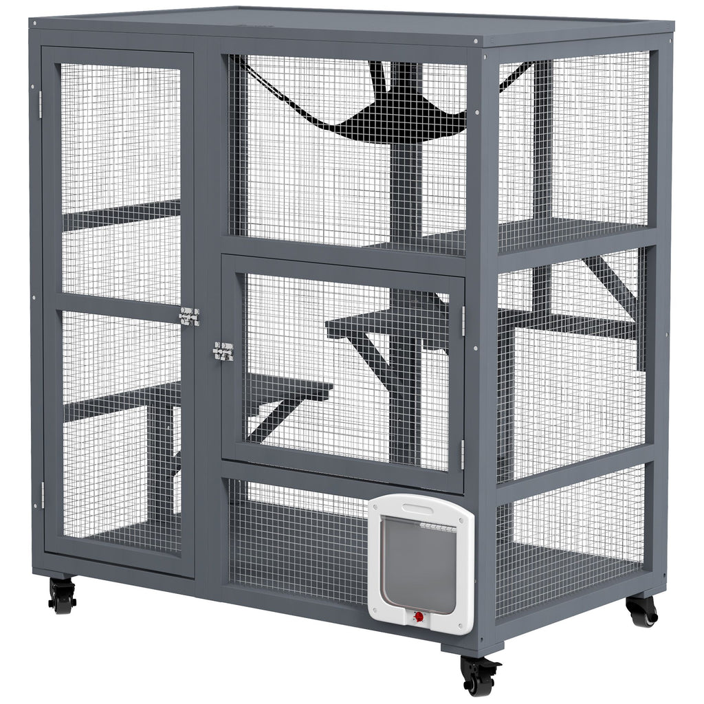 Multi-Level Cat Enclosure on Wheels with Openable Top – Fun & Secure