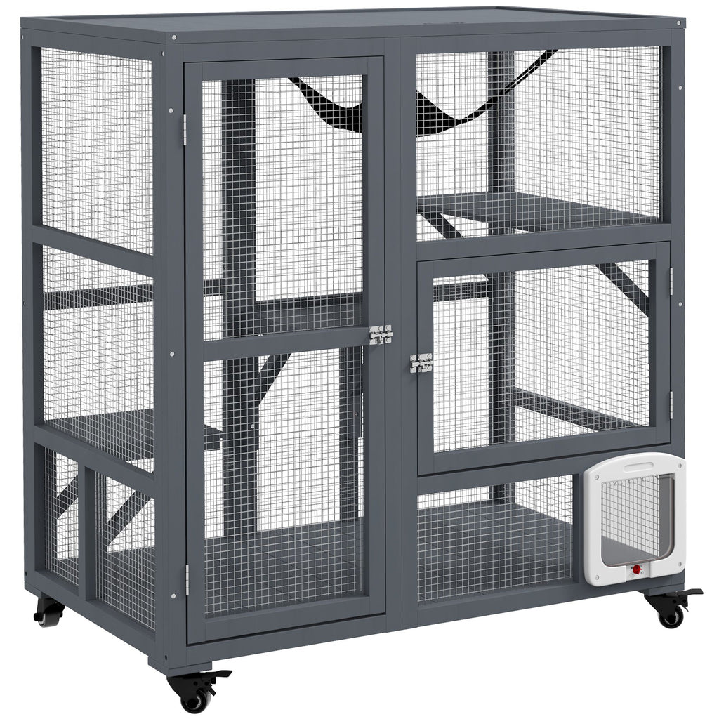 Multi-Level Cat Enclosure on Wheels with Openable Top – Fun & Secure