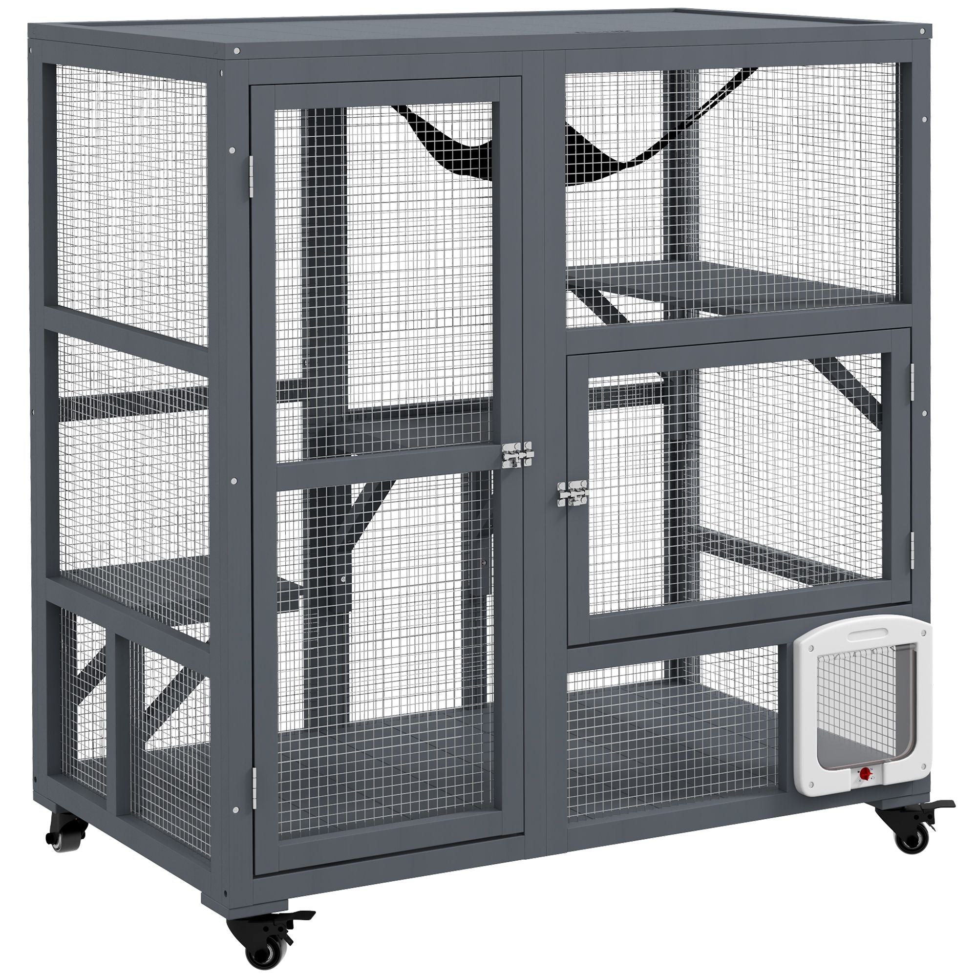 Multi-Level Cat Enclosure on Wheels with Openable Top – Fun & Secure