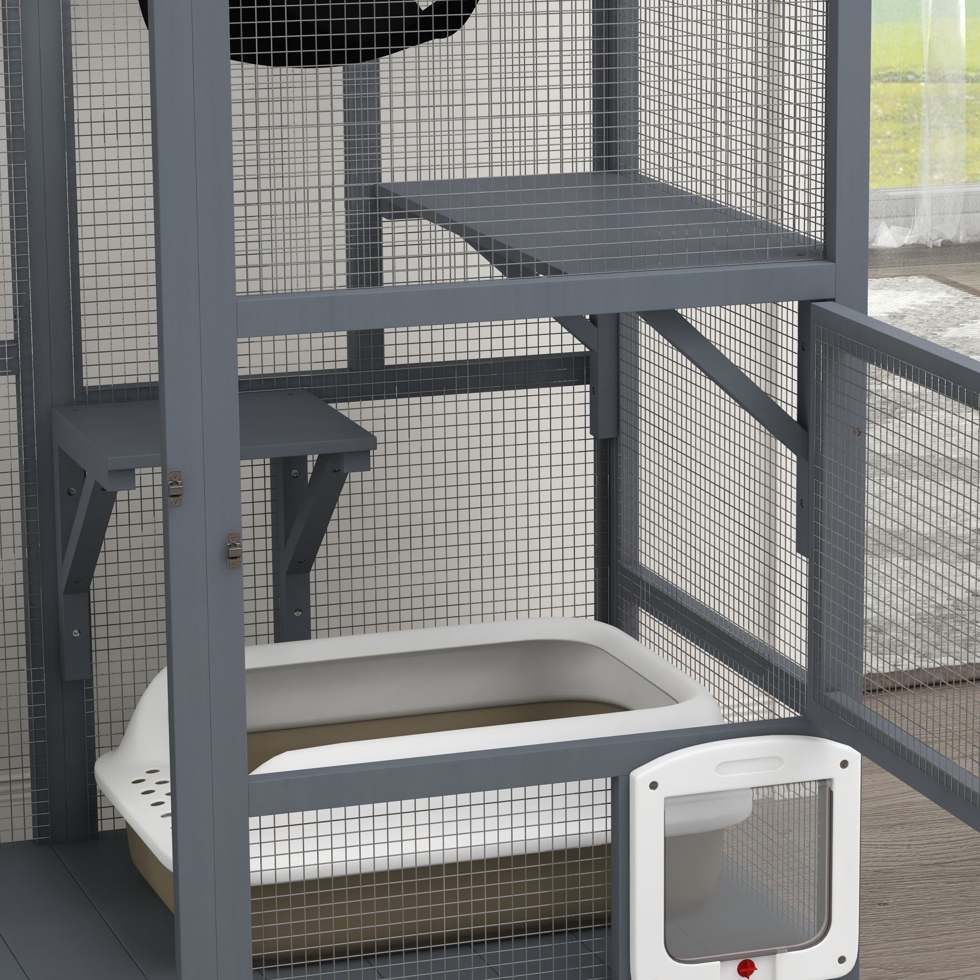 Multi-Level Cat Enclosure on Wheels with Openable Top – Fun & Secure