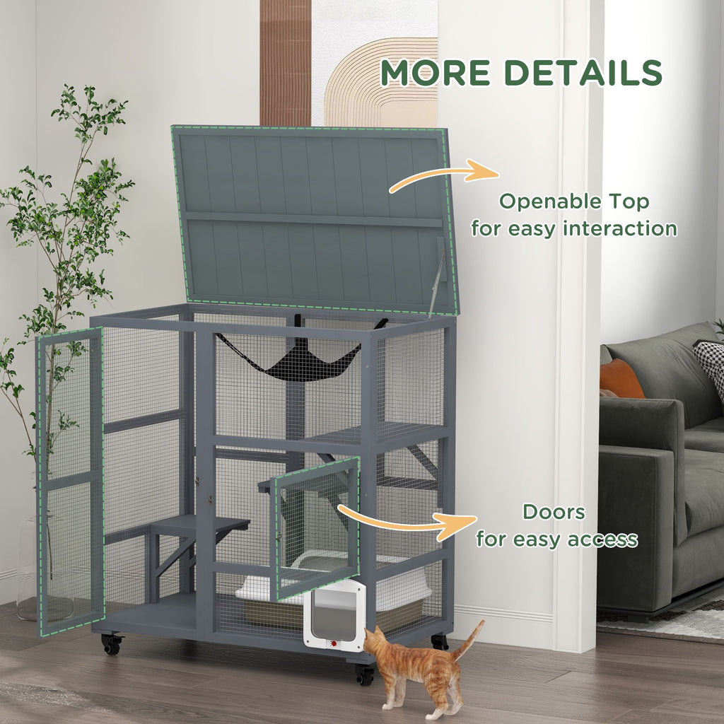 Multi-Level Cat Enclosure on Wheels with Openable Top – Fun & Secure