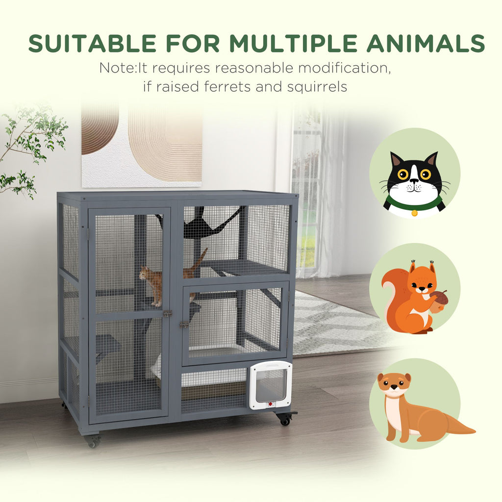 Multi-Level Cat Enclosure on Wheels with Openable Top – Fun & Secure