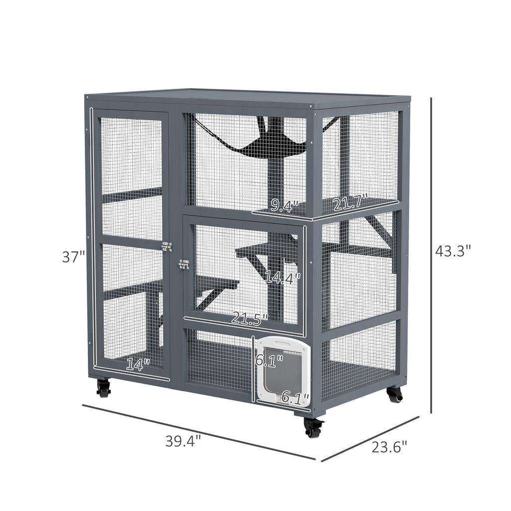 Multi-Level Cat Enclosure on Wheels with Openable Top – Fun & Secure