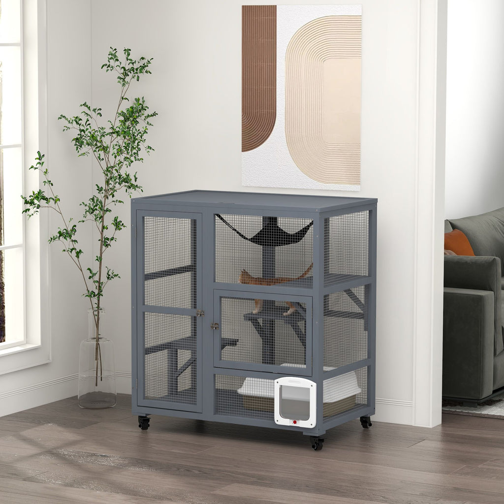 Multi-Level Cat Enclosure on Wheels with Openable Top – Fun & Secure