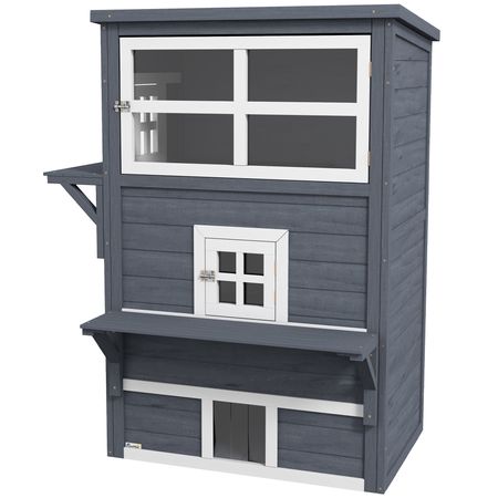 Outdoor 3-Tier Cat Shelter with Windows, Escape Doors & Jump Platforms