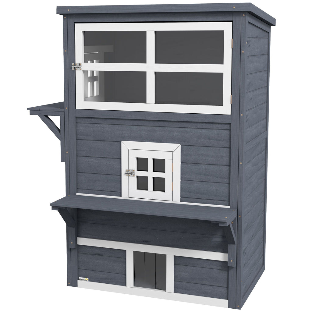 Outdoor 3-Tier Cat Shelter with Windows, Escape Doors & Jump Platforms