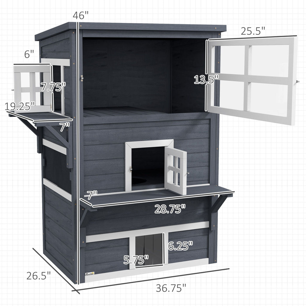Outdoor 3-Tier Cat Shelter with Windows, Escape Doors & Jump Platforms