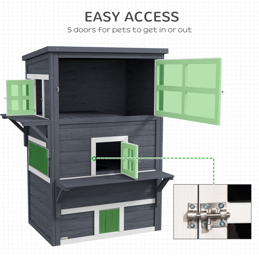 Outdoor 3-Tier Cat Shelter with Windows, Escape Doors & Jump Platforms