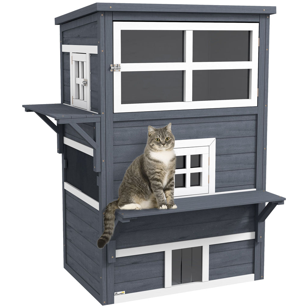 Outdoor 3-Tier Cat Shelter with Windows, Escape Doors & Jump Platforms