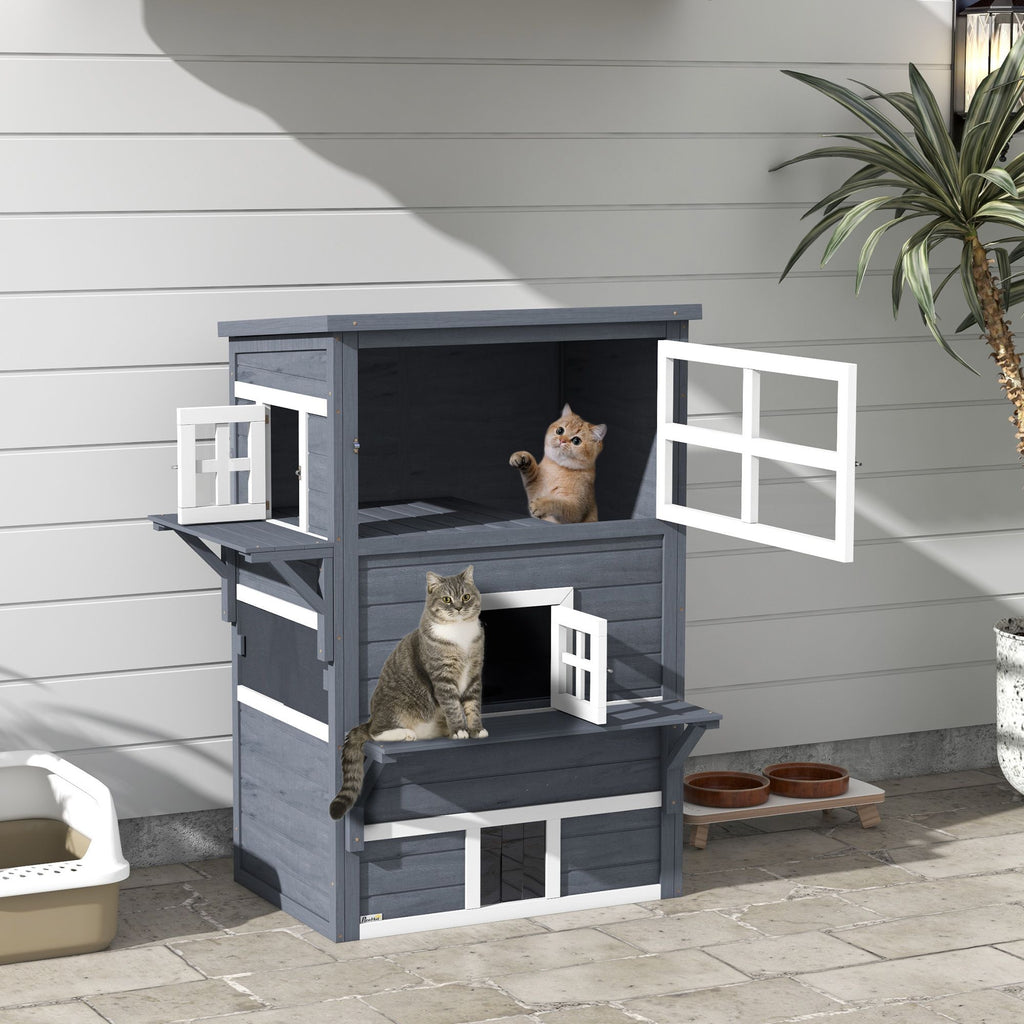 Outdoor 3-Tier Cat Shelter with Windows, Escape Doors & Jump Platforms