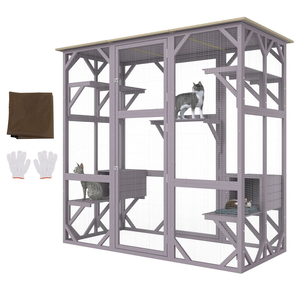 Cat House Outdoor, 7-Tier Large Catio, Cat Enclosure with 5 Platforms, 2 Resting Boxes & Large Front Door, 71.2 x 34.6 x 66.5 inch