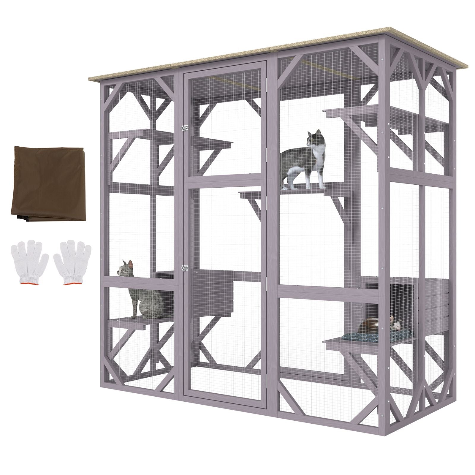 Cat House Outdoor, 7-Tier Large Catio, Cat Enclosure with 5 Platforms, 2 Resting Boxes & Large Front Door, 71.2 x 34.6 x 66.5 inch