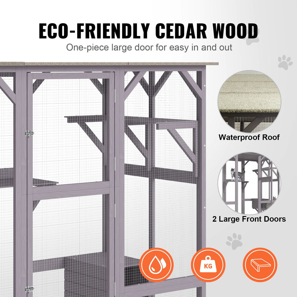 Cat House Outdoor, 7-Tier Large Catio, Cat Enclosure with 5 Platforms, 2 Resting Boxes & Large Front Door, 71.2 x 34.6 x 66.5 inch