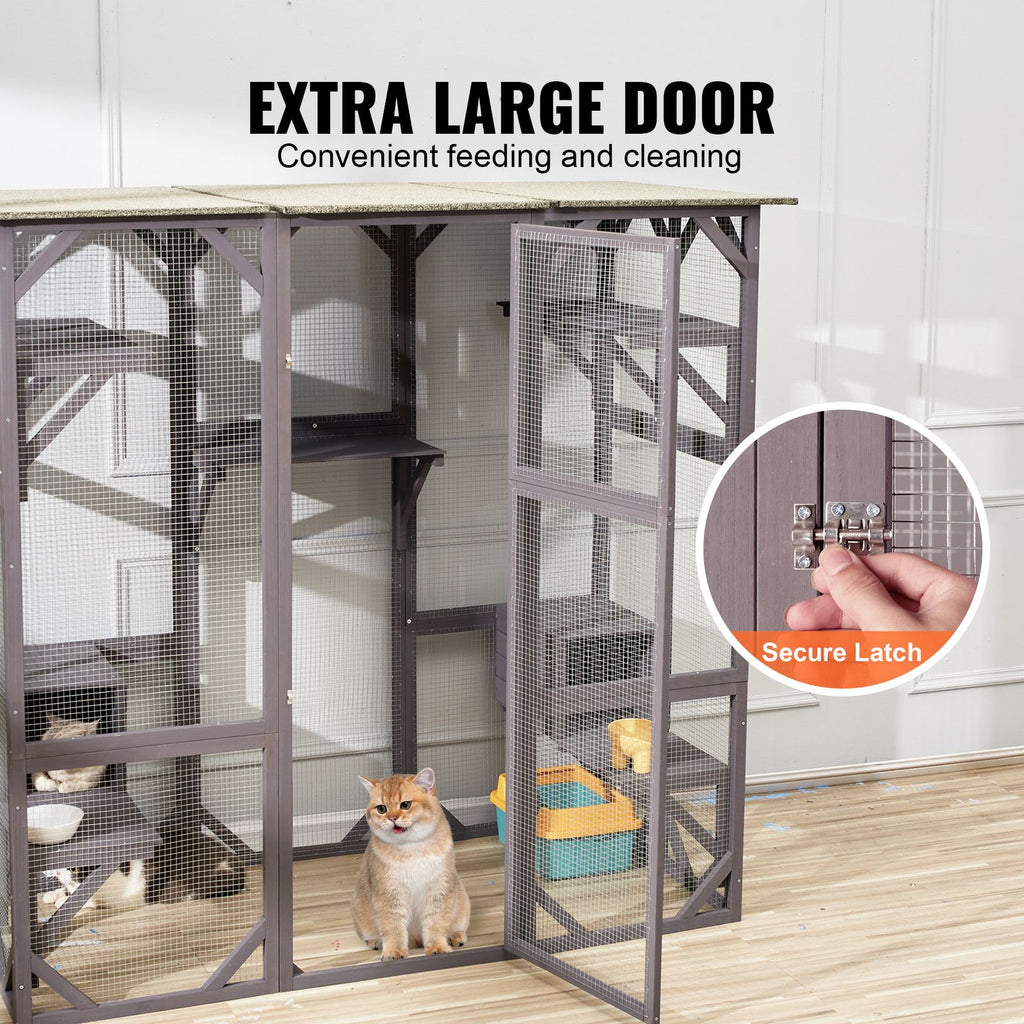 Cat House Outdoor, 7-Tier Large Catio, Cat Enclosure with 5 Platforms, 2 Resting Boxes & Large Front Door, 71.2 x 34.6 x 66.5 inch