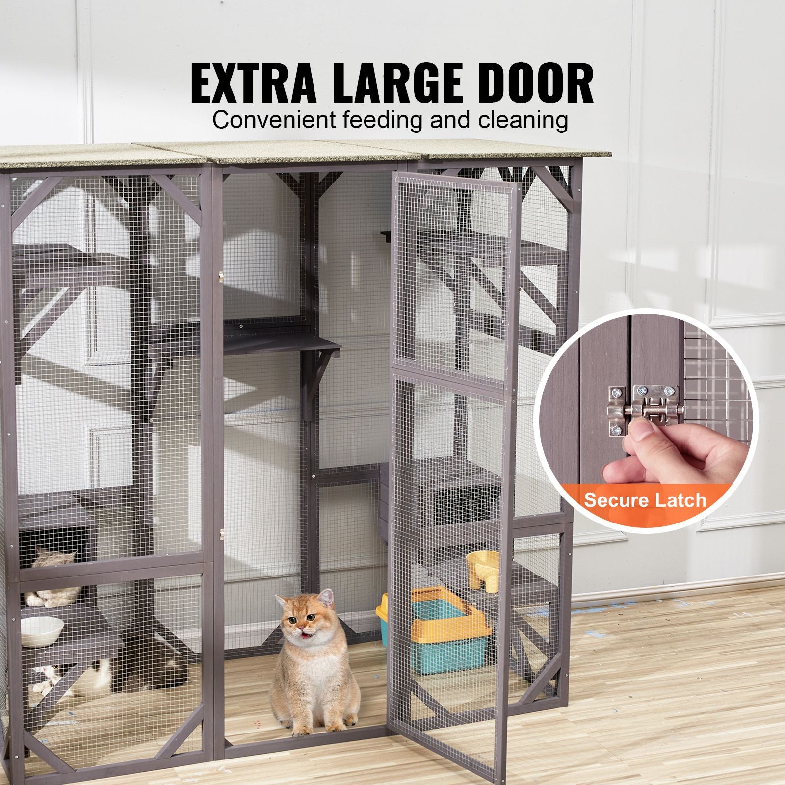 Cat House Outdoor, 7-Tier Large Catio, Cat Enclosure with 5 Platforms, 2 Resting Boxes & Large Front Door, 71.2 x 34.6 x 66.5 inch