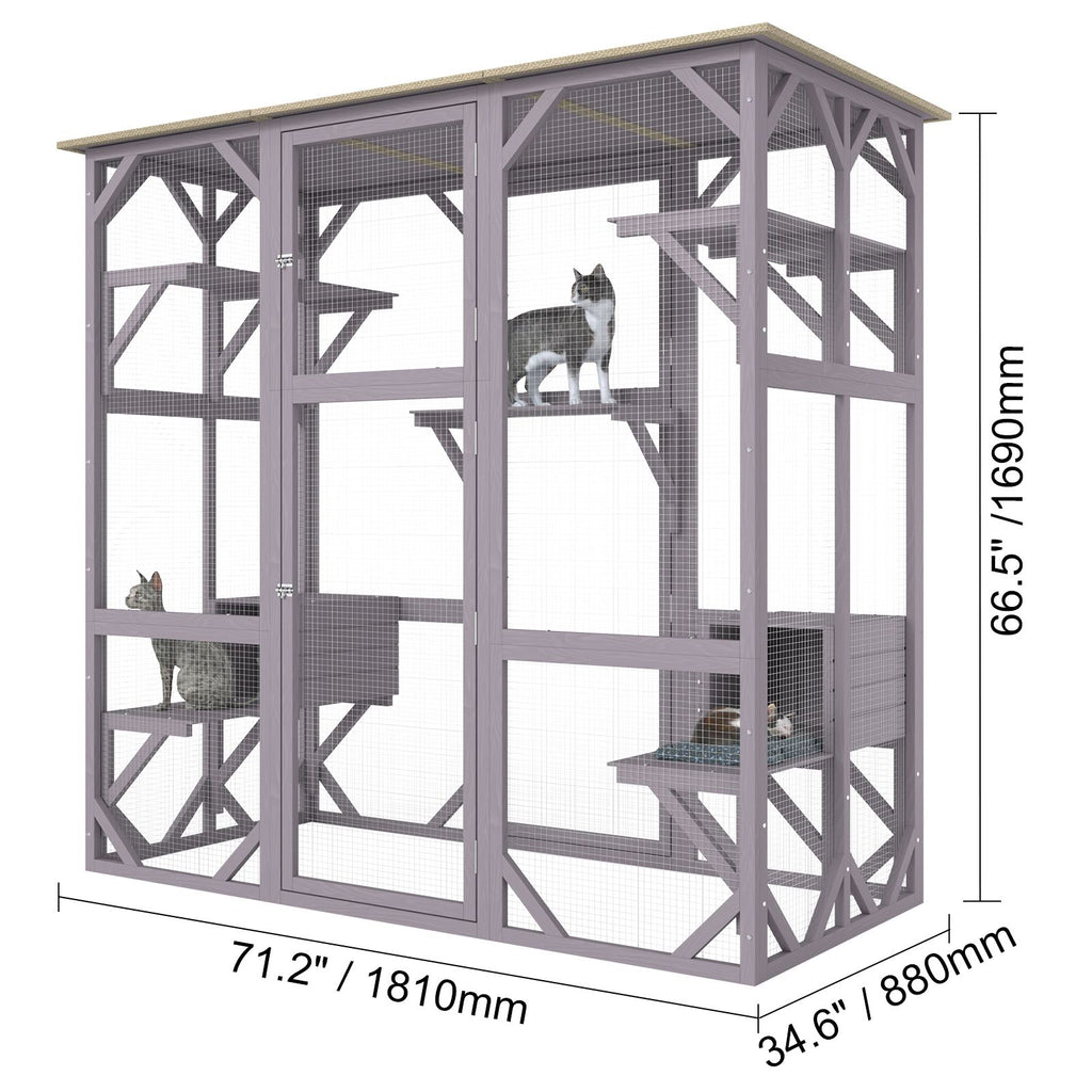 Cat House Outdoor, 7-Tier Large Catio, Cat Enclosure with 5 Platforms, 2 Resting Boxes & Large Front Door, 71.2 x 34.6 x 66.5 inch