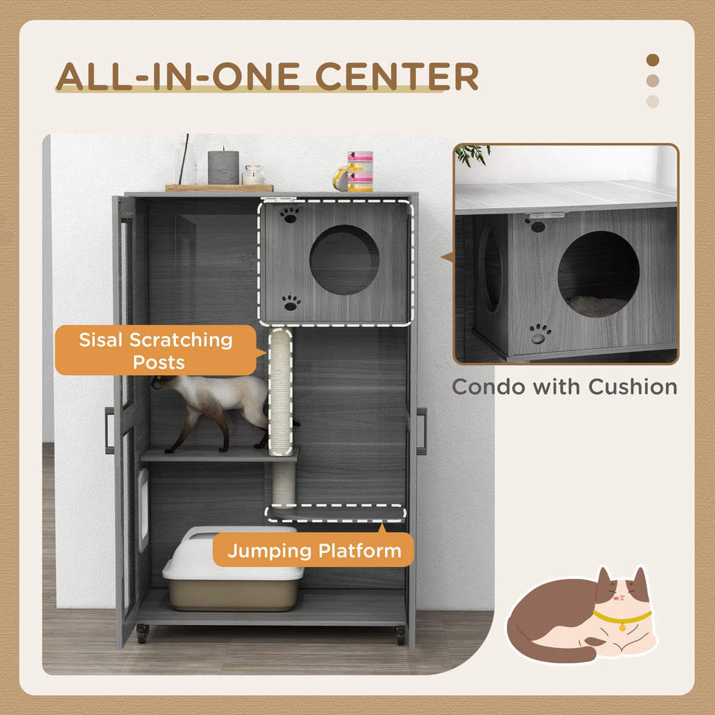 Cat House with Cat Tree and Scratching Posts on Wheels