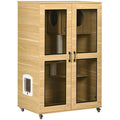 Oak Cat Enclosure with Tree, Scratching Posts & Lockable Wheels