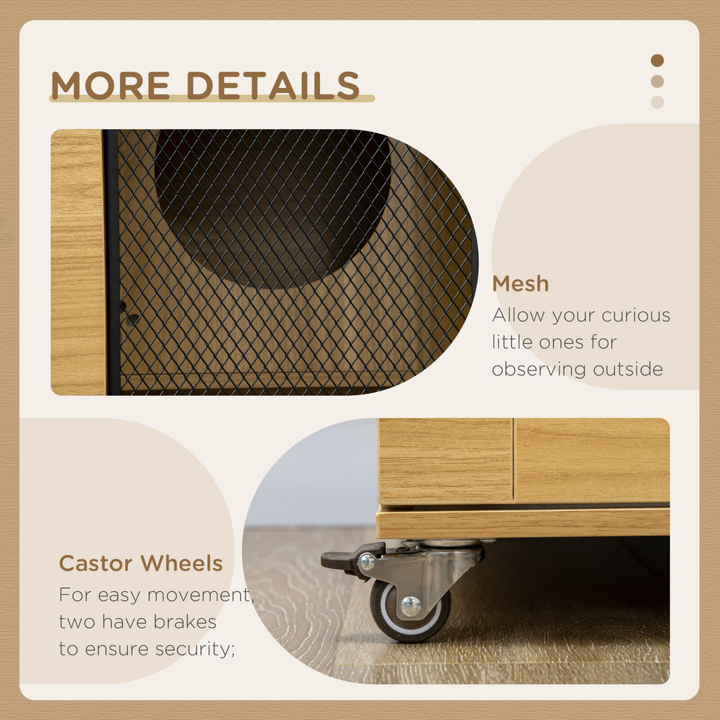 Oak Cat Enclosure with Tree, Scratching Posts & Lockable Wheels