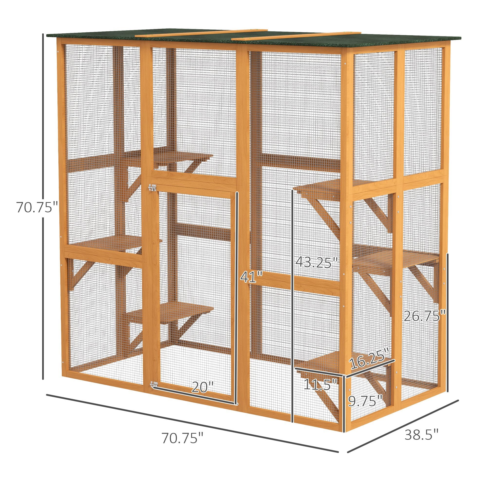 Spacious Outdoor Cat House with 6 Climbing Platforms