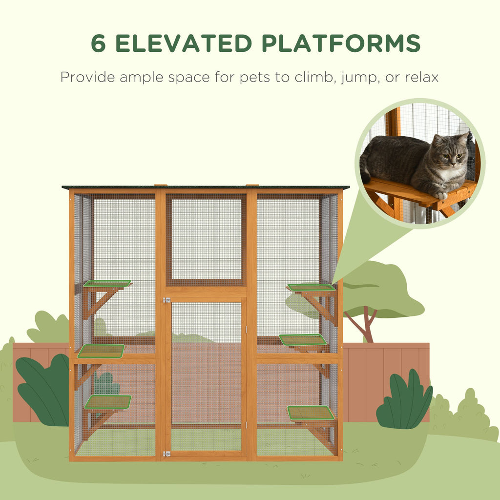 Spacious Outdoor Cat House with 6 Climbing Platforms