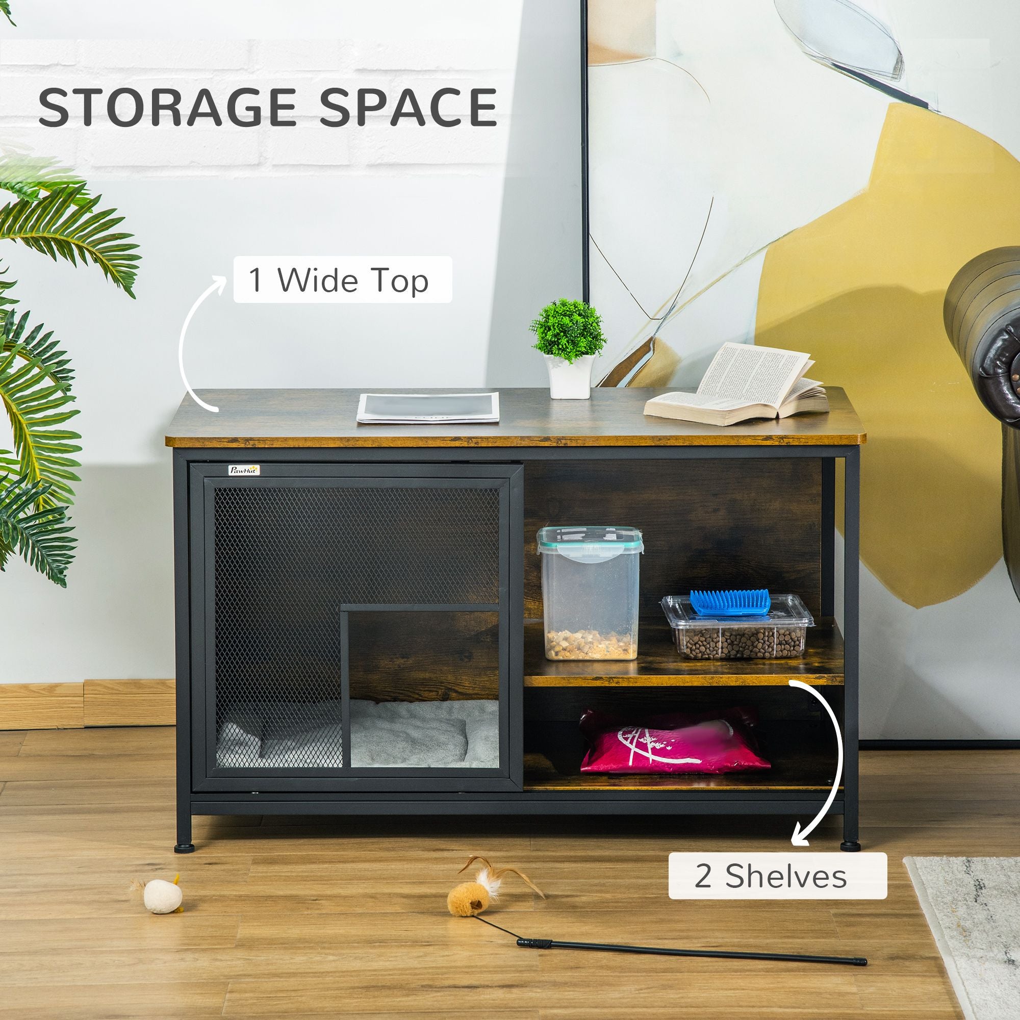 Stylish Cat Kennel End Table: Cozy Hideaway with Storage & Ventilation