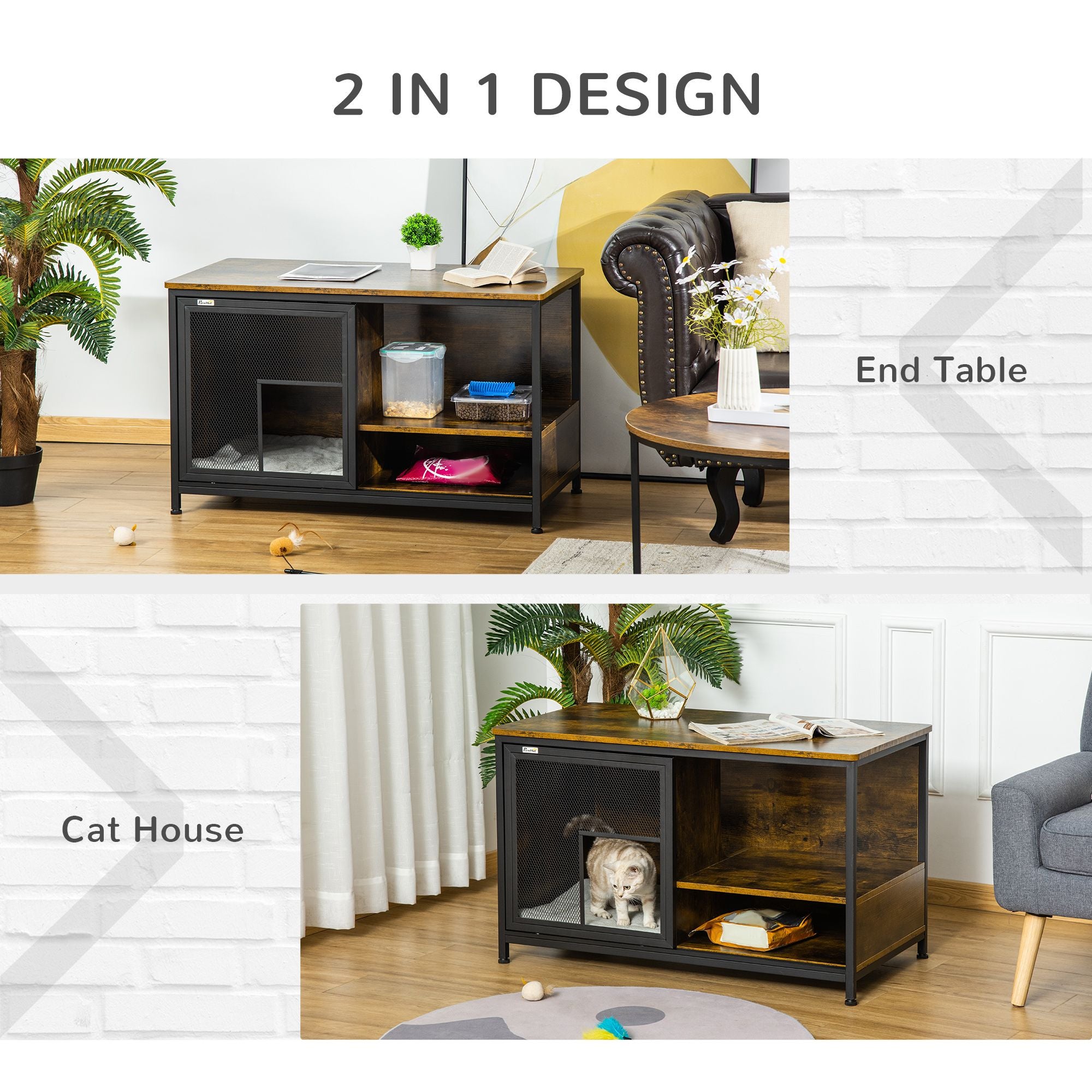 Stylish Cat Kennel End Table: Cozy Hideaway with Storage & Ventilation