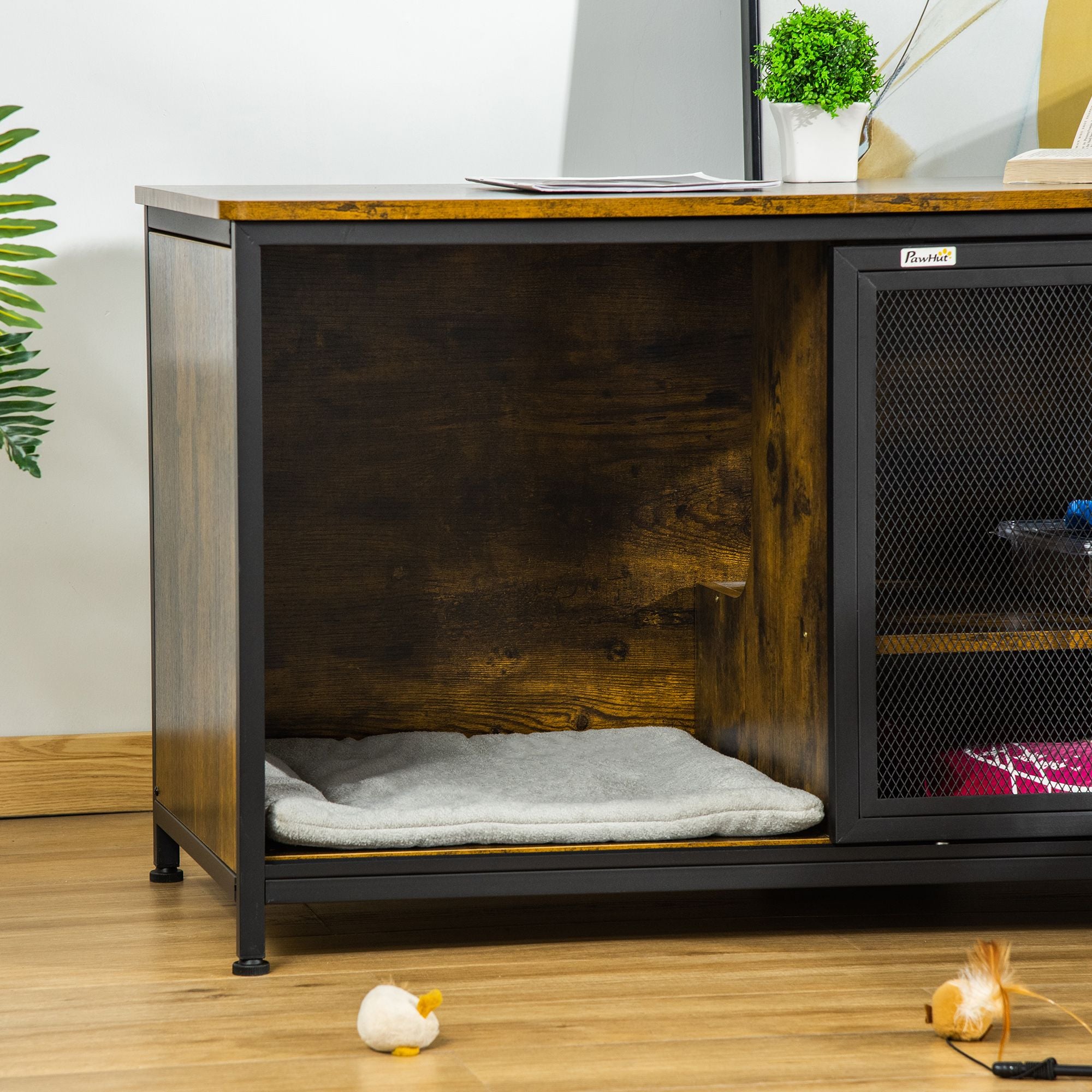 Stylish Cat Kennel End Table: Cozy Hideaway with Storage & Ventilation