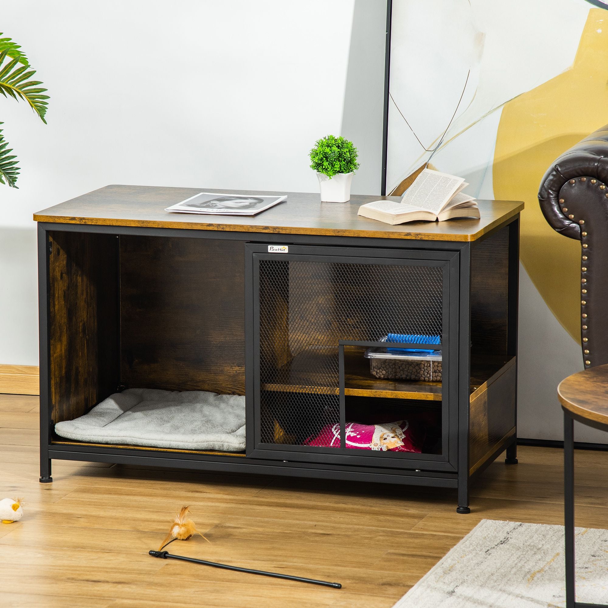 Stylish Cat Kennel End Table: Cozy Hideaway with Storage & Ventilation