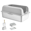 Cat Litter Box with High Sides & Filtering Foot Board – Odor-Free Cleaning, Includes Scoop