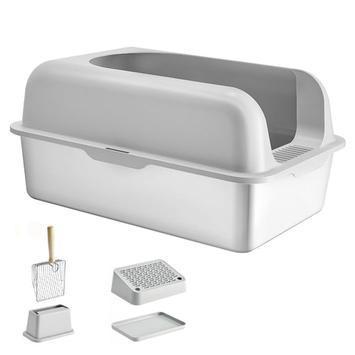Cat Litter Box with High Sides & Filtering Foot Board – Odor-Free Cleaning, Includes Scoop