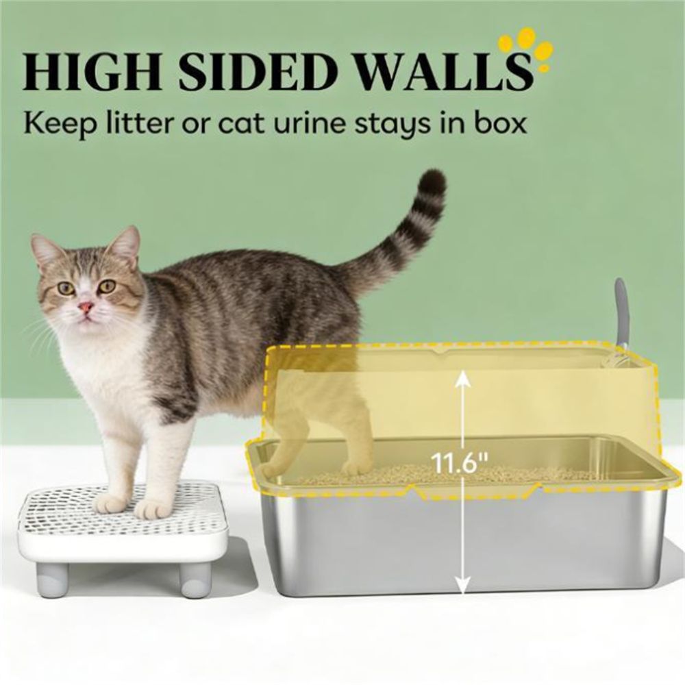 XL Stainless structured Cat Litter Box with High Sides and Filter Pedal