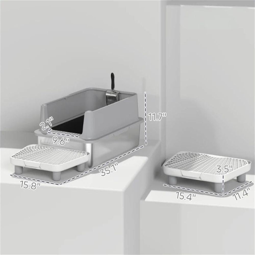 XL Stainless structured Cat Litter Box with High Sides and Filter Pedal
