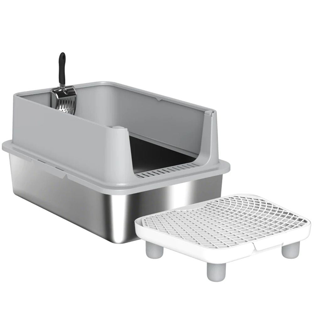 XL Stainless structured Cat Litter Box with High Sides and Filter Pedal