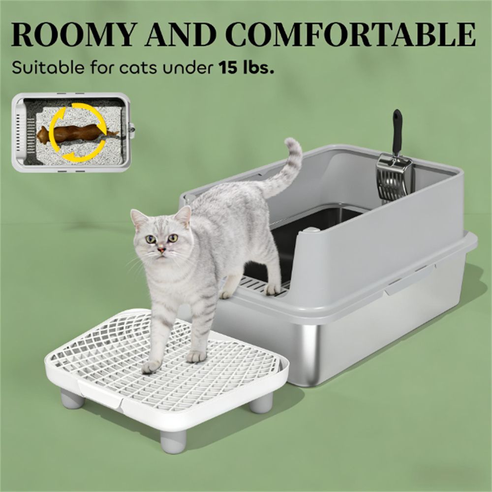 XL Stainless structured Cat Litter Box with High Sides and Filter Pedal