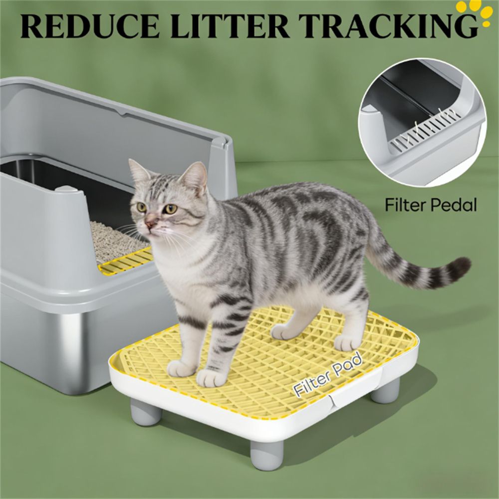 XL Stainless structured Cat Litter Box with High Sides and Filter Pedal