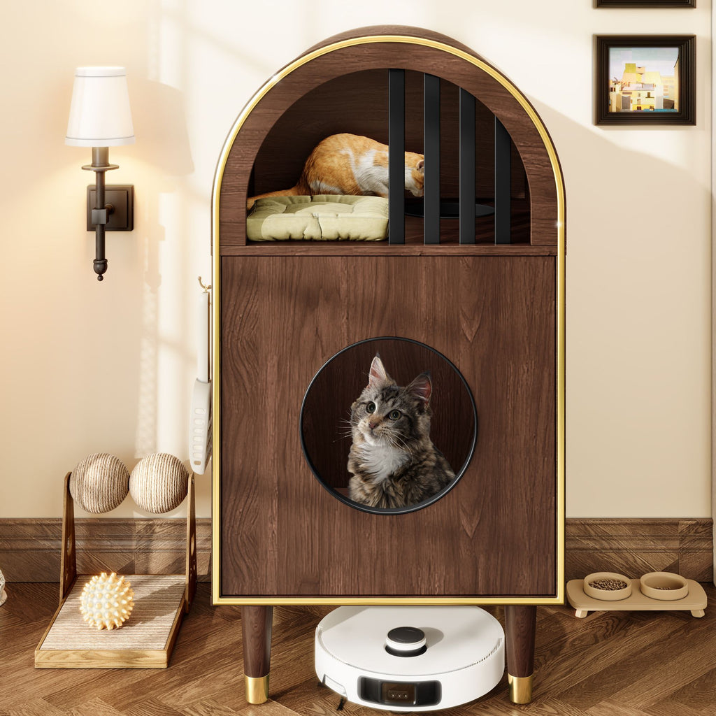 Modern Arched Cat Litter Box Enclosure with 2-Tier Cozy Haven