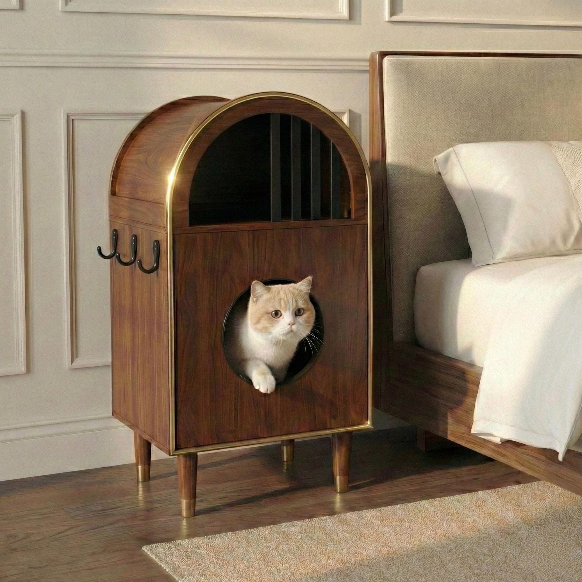 Modern Arched Cat Litter Box Enclosure with 2-Tier Cozy Haven