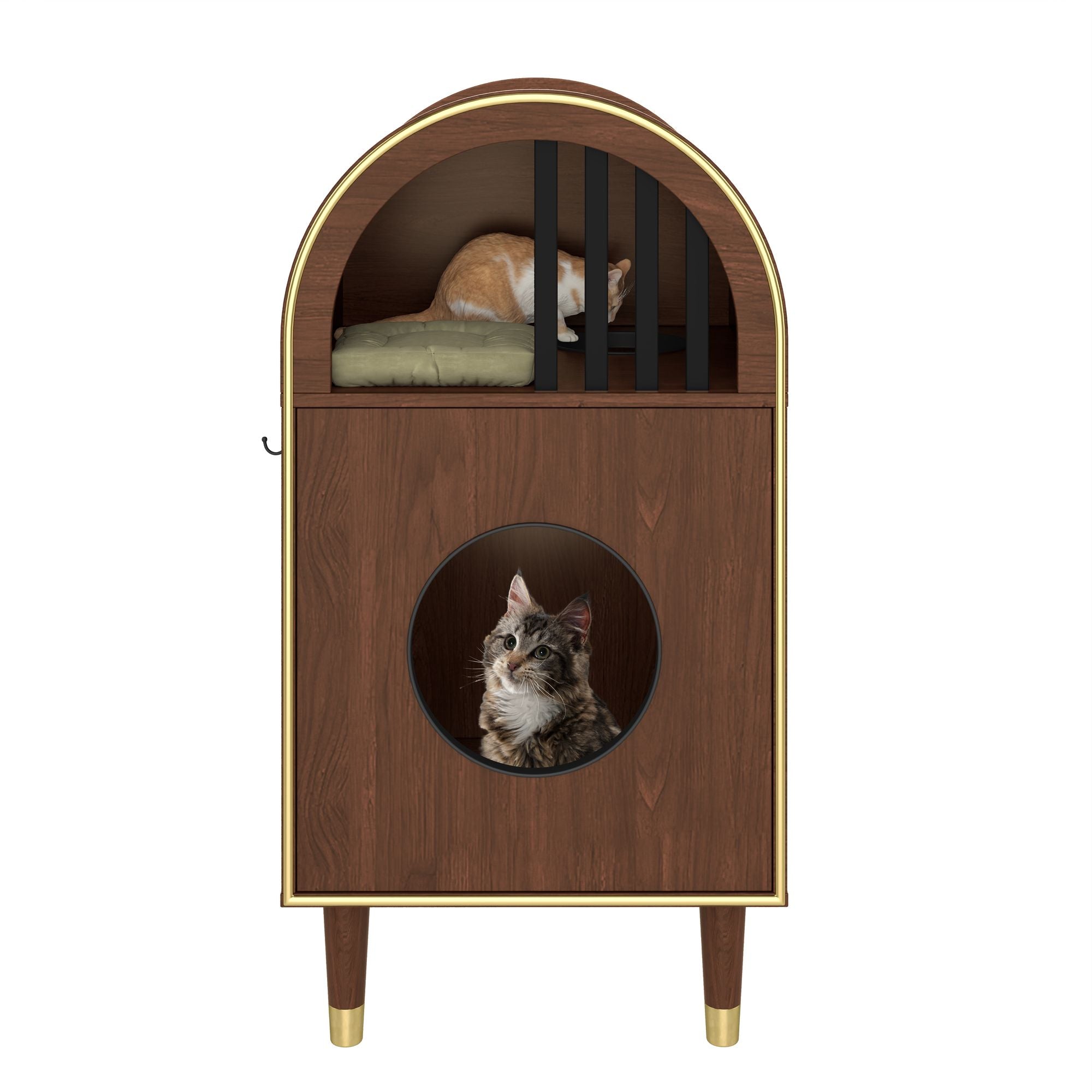 Modern Arched Cat Litter Box Enclosure with 2-Tier Cozy Haven