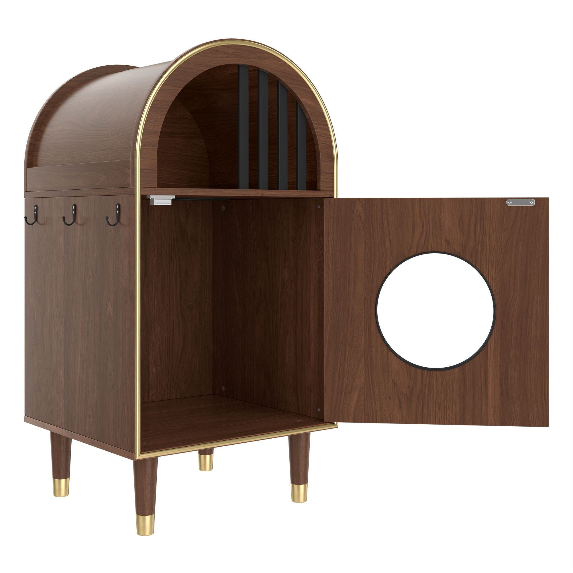 Modern Arched Cat Litter Box Enclosure with 2-Tier Cozy Haven