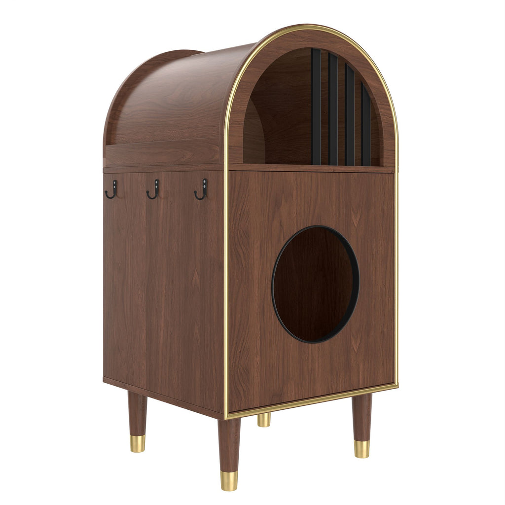 Modern Arched Cat Litter Box Enclosure with 2-Tier Cozy Haven