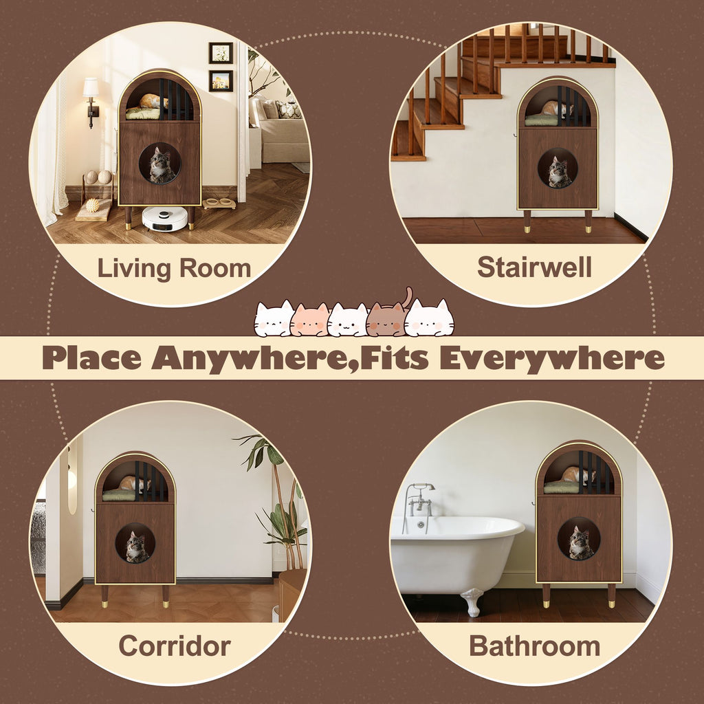 Modern Arched Cat Litter Box Enclosure with 2-Tier Cozy Haven